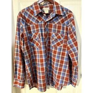 Men’s Wrangler Wrancher Shirt XL Red Checkered Pearl Snaps